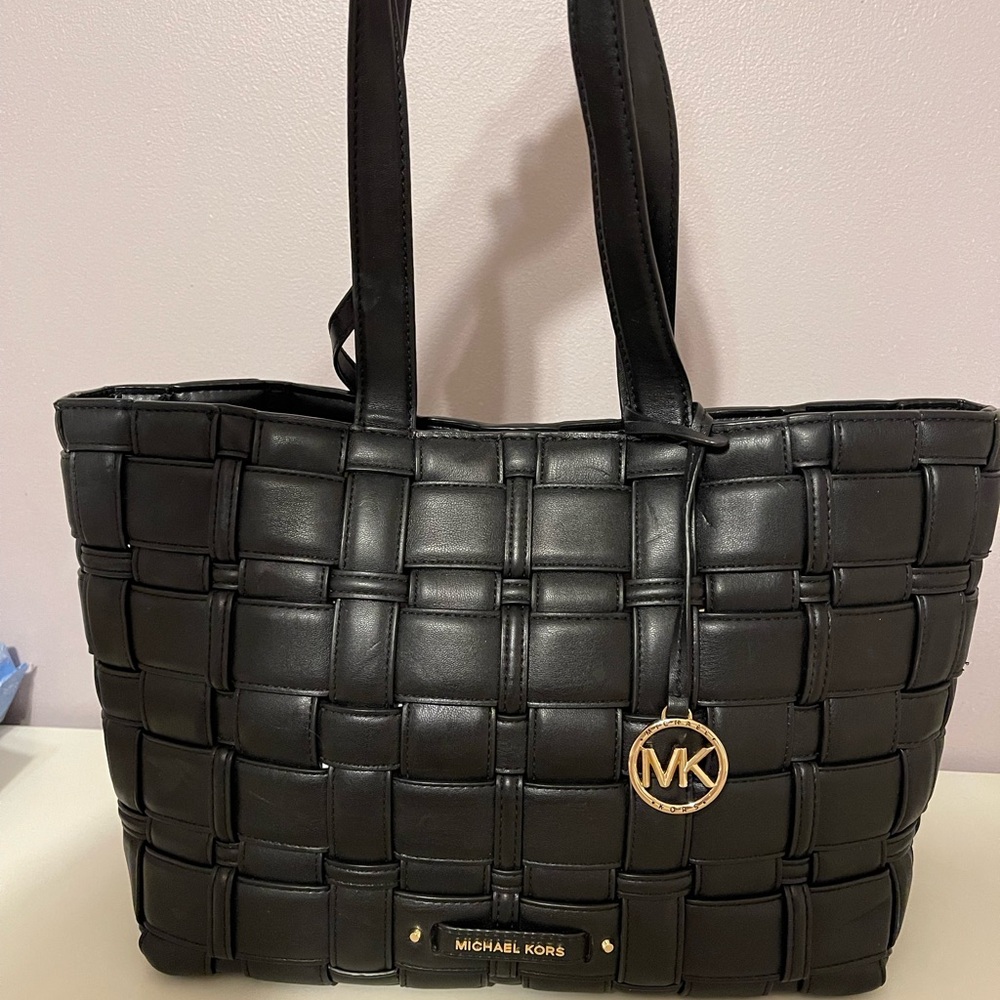 Michael Kors Black Woven Leather Tote